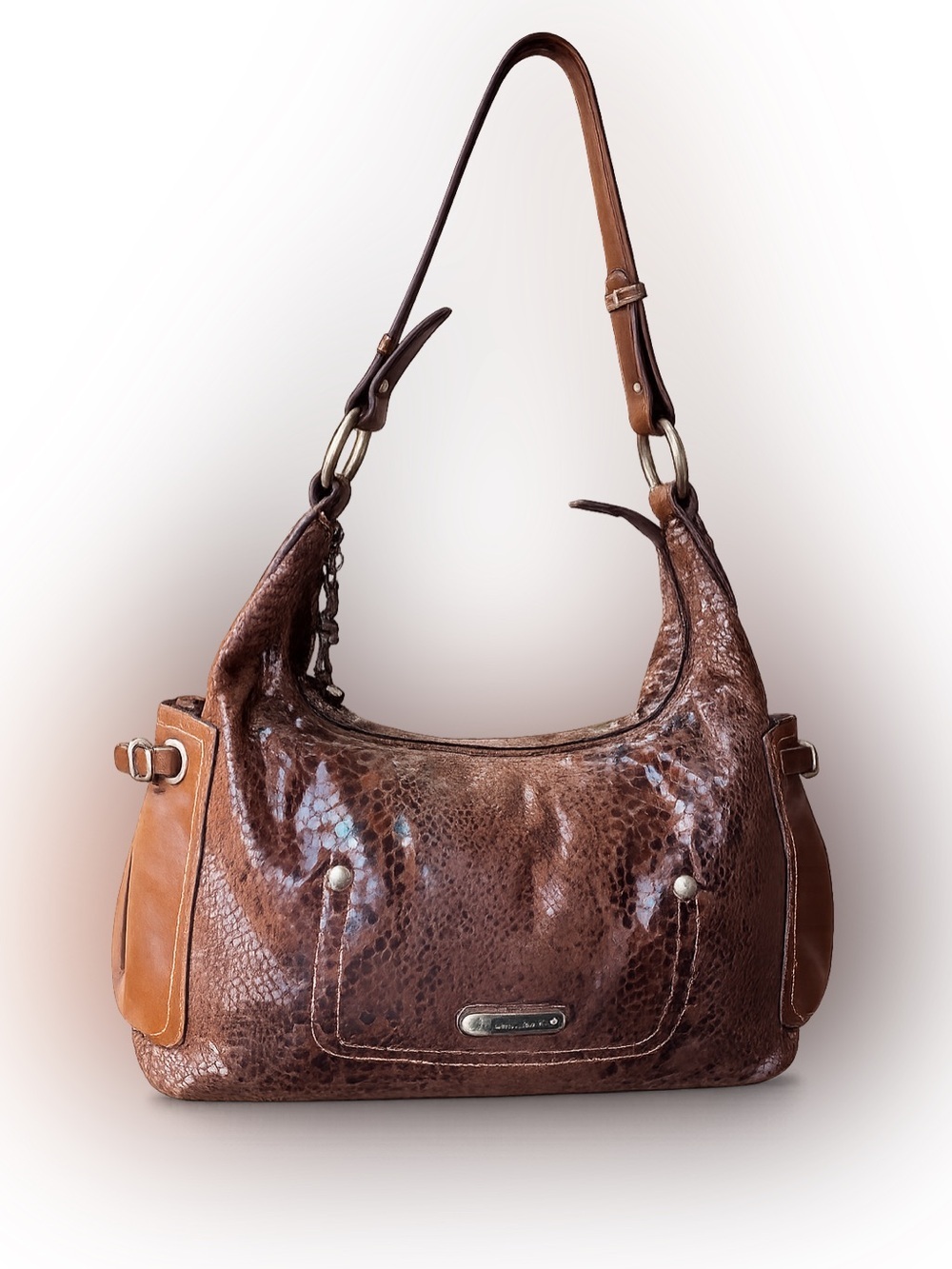 SHARIF Studio Brown Snakeskin Embossed Leather Hobo Shoulder Bag Boho Y2K